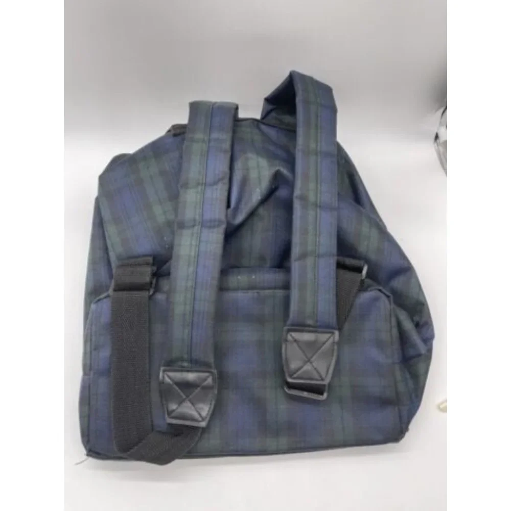 Walt Disney World Mickey Drawstring Canvas Blue Green Plaid Backpack Travel Bag